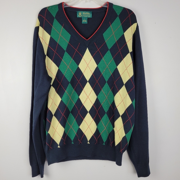 Brooks Brothers St Andrews Links Argyle V neck Golf Sweater L - Picture 1 of 10